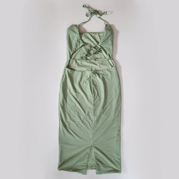 Oh Polly Sage Backless Cowl Neck 'Dali' Midi Dress SIZE 4/ SMALL - Picture 5 of 6